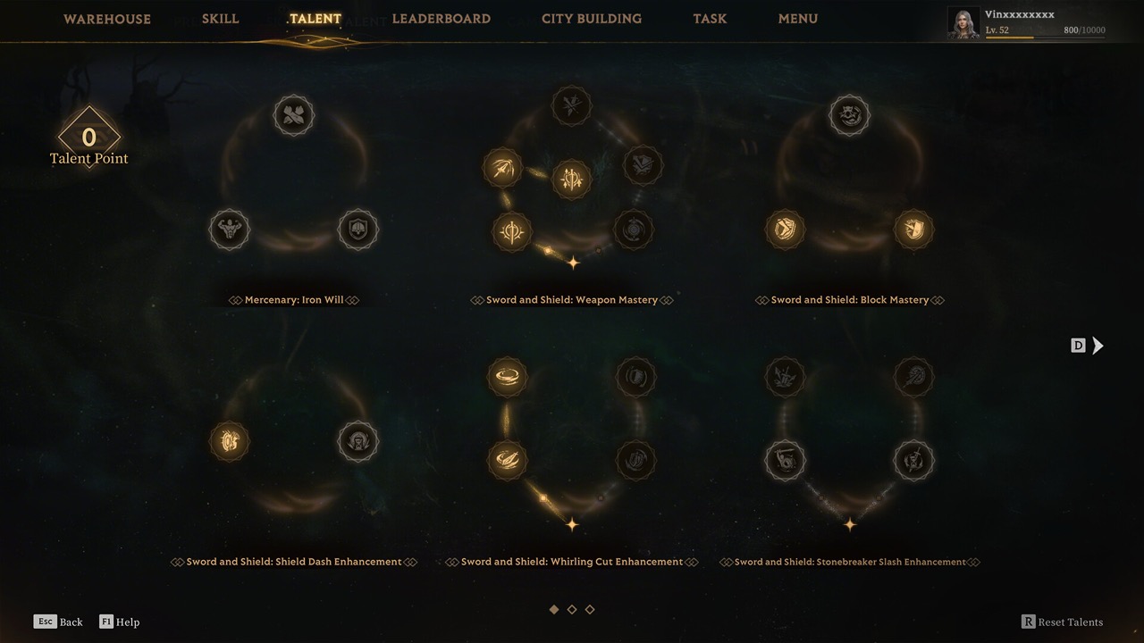 Mistfall Hunter talent and camp menu UI