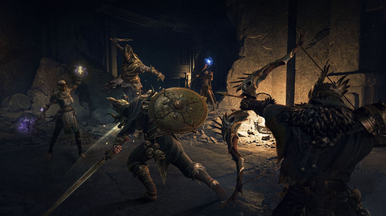 Group of fallen heroes atmosphere from Mistfall Hunter official art